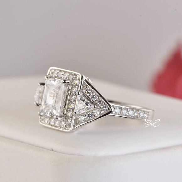 NEW 925 STERLING SILVER RADIANT ENGAGEMENT RING 7 - Picture 5 of 6